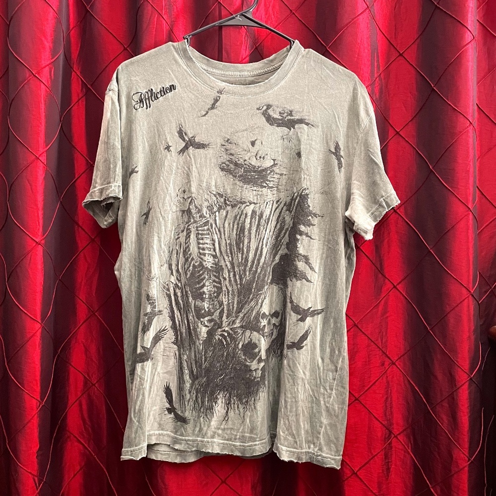 Army Green Skull + Ravens Affliction Shirt